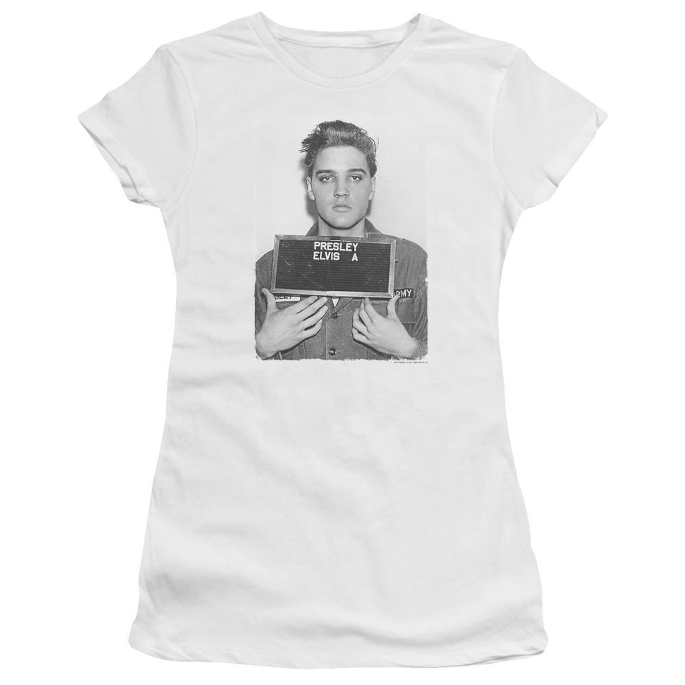 Elvis Presley Army Mug Shot Classic Junior Womens Sheer T Shirt White